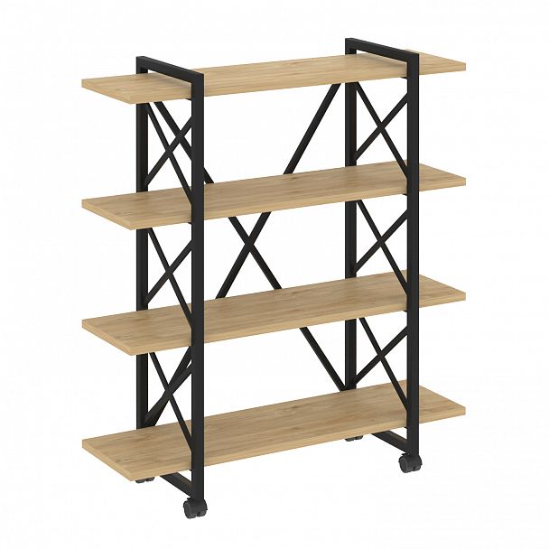Стеллаж на колесах "Loft" VR.L-MST.K-4.8V тиквуд светлый/черный - Вид 1