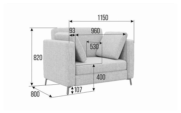 Brasco Диван одноместный BRS-1 Сан 03/Металл Черный 1150*800*840 - Вид 2