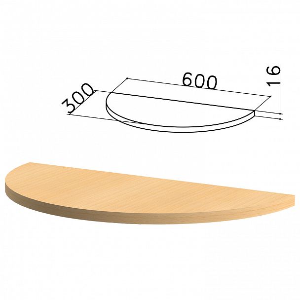 Стол приставной полукруг "Канц", 600х300х750 мм, БЕЗ ОПОРЫ, цвет бук невский, ПК35.10 - Вид 2