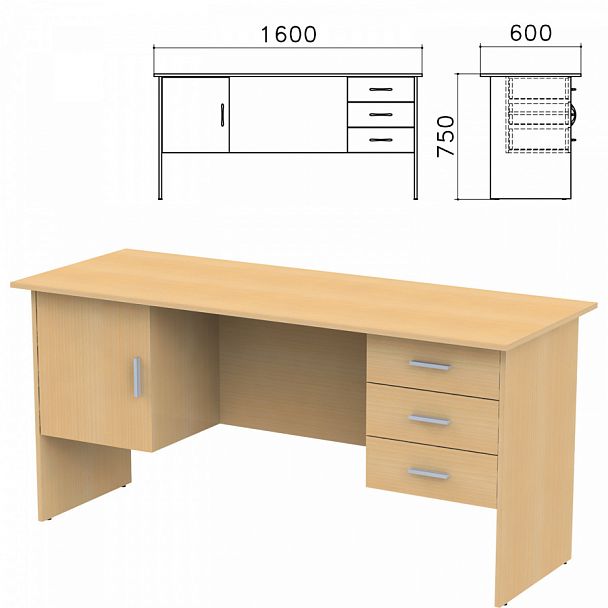 Стол письменный "Канц", 1600х600х750 мм, 2 тумбы, комбинированный, цвет бук невский, СК29.10 - Вид 1