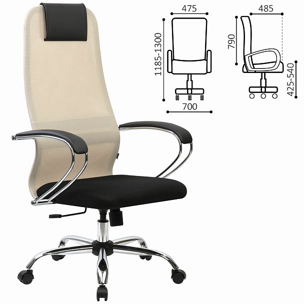 Кресло офисное BRABIX PREMIUM "Ultimate EX-800" хром, плотная двойная сетка Х2, черное/бежевое, 532913 - Вид 3