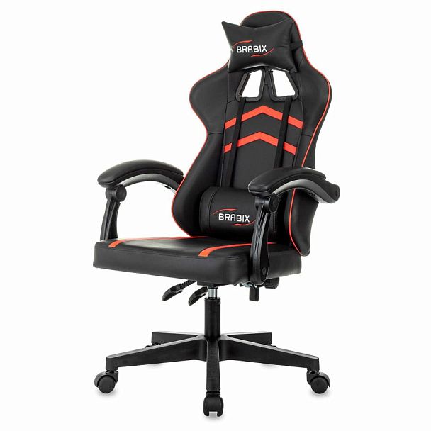 Кресло компьютерное BRABIX "Shooter GM-123", 2 подушки, экокожа, черное/красное, 533190 - Вид 5