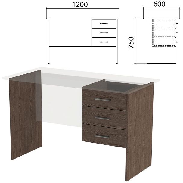 Каркас к столам письменным с тумбой "Канц" 1200х600х750 мм, цвет венге, СК27.16.2 - Вид 2