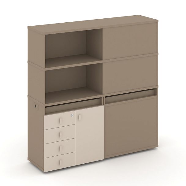 Estetica Набор №19. Тумба двойная+высокая надставка ES.NB.2V-19 Латте/Капучино 1500*410*1520 - Вид 1