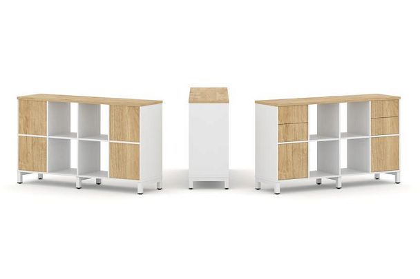 Style Project Набор стеллажа 1 сторон., 2 яр. SN.NS-241 Белый/Тиквуд Светлый/Металл Белый 1488*400*8 - Вид 1