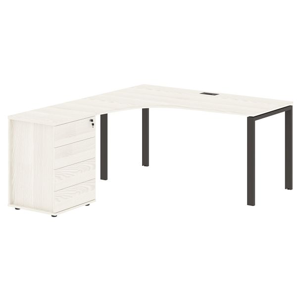 Стол эргономичный с тумбой EUCET 1518(L) Ясень Траун/Мокко 1560х1880х750 EDIS - Вид 1