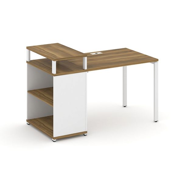 Concept Стол рабочий с опорным стеллажом с верх. горизонтом  CN.SP-205 Сандал Янтарный/Белый Бриллиант/Металл Белый 1400*720*917 - Вид 1