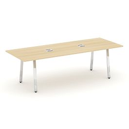Style Project Direct Lux Стол переговорный M-SN-6A.SPRG-258 Акация Лорка/Нержавеющая Сталь/Хром 2580*980*25 - Фото предпросмотра
