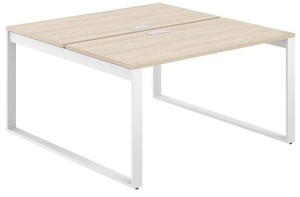 Рабочая станция Allegro 1600х1438х750  / профиль О-образный: 70х20 белый; лючок: серебро; столешница: акация равелло - Вид 1