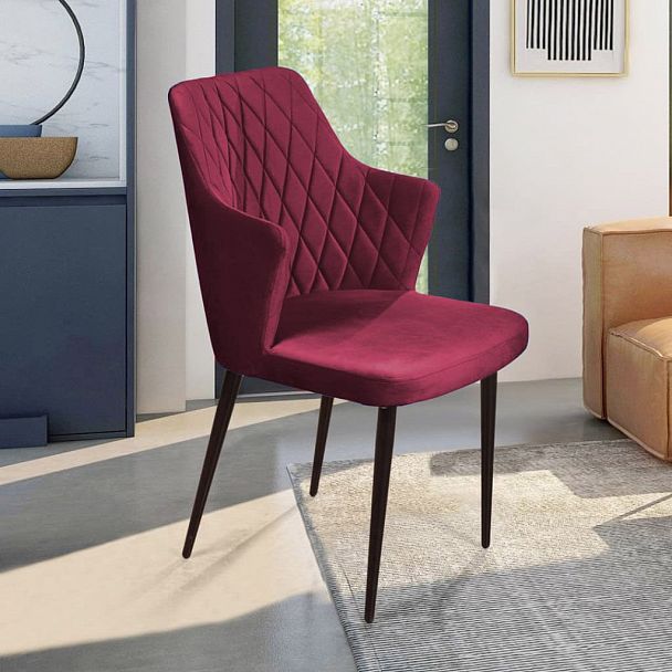 Стул с подлокотниками Hunt ромб, бархат красный 16 / чёрный конус - Вид 13
