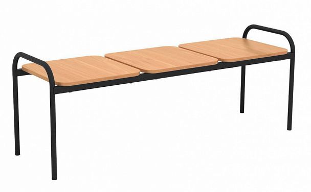 Банкетка жесткая, 3 сиденья, кр. тр. (ЛДСП клен или ольха) - Вид 1