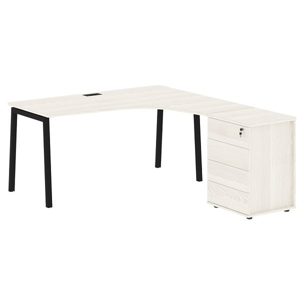 Стол эргономичный с тумбой ELCET 1518(R) Ясень Траун/Черный 1560х1880х750 EDIS - Вид 1