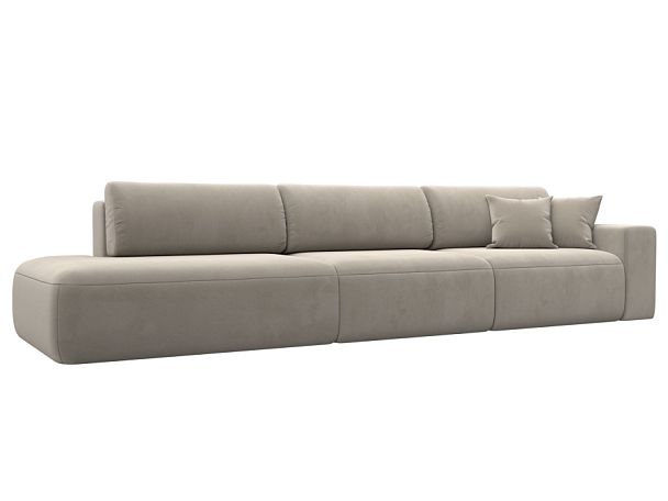 Диван прямой Лига-036 Модерн Лонг подлокотник справа Микровельвет бежевый - Вид 1