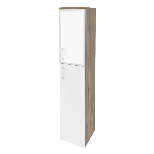 Onix Шкаф высокий узкий правый O.SU-1.7 R (R) white Тиквуд темный/Белый бриллиант/Стекло white 400*420*1977 - Вид 1