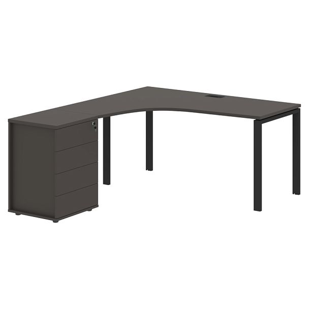 Стол эргономичный с тумбой EUCET 1518(L) Мокко/Черный 1560х1880х750 EDIS - Вид 1