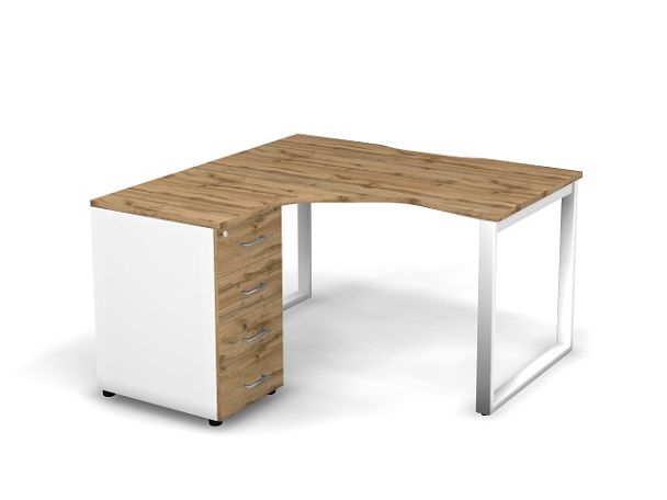 MATRIX 121S130-О Стол эгоном-й с тумбой L, пров-ик вырезной (O-опоры) 1380х1380х775 Дуб Крафт/Белый - Вид 1