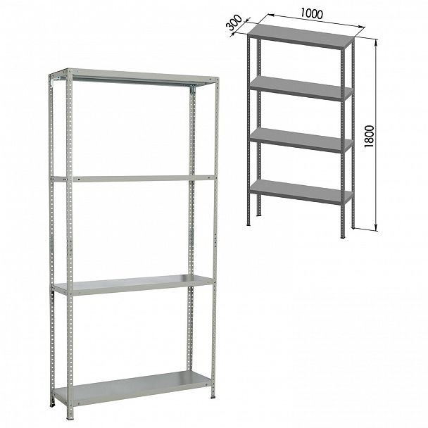 Стеллаж металлический BRABIX "MS KD-180/30-4", 1800х1000х300 мм, 4 полки, сборная стойка, 291114, S240BR143402 - Вид 3