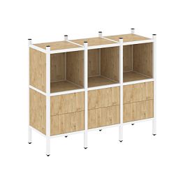 Loft Прямой стеллаж наборный VR.L-07 Тиквуд светлый/Белый металл 1278*446*1047 - Фото предпросмотра