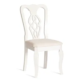 Стул Афродита/Aphrodite, дерево гевея, Ivory white, ткань кремовая с рисунком (А04) - Фото предпросмотра