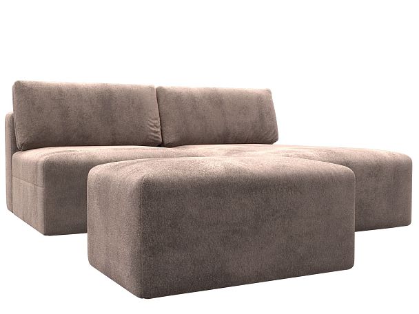 Диван угловой модульный с пуфом Лига-060 НПБ угол универсальный Велюр бежевый - Вид 2