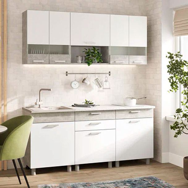 Кухня Денвер 1,8 Фасад БЕЛЫЙ/Корпус АТЕЛЬЕ СВЕТЛОЕ - Вид 3