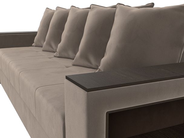 Диван прямой Дубай Лайт полки справа (полностью велюр коричневый) - Вид 4