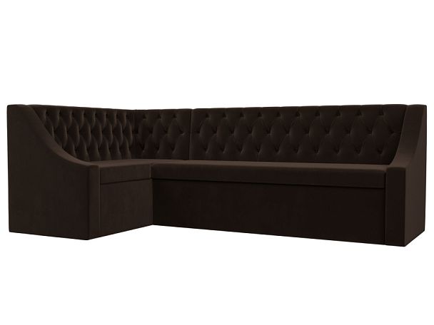 Кухонный угловой диван Мерлин левый (полностью микровельвет коричневый) - Вид 1