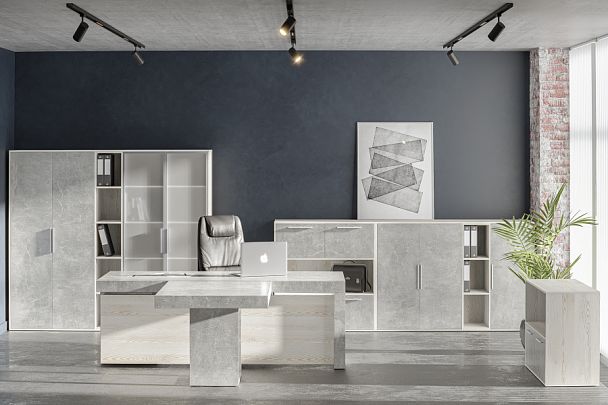 Креденция 2 двери B-tone 93,5x45x78 дуб урбан бетон темный - Вид 4