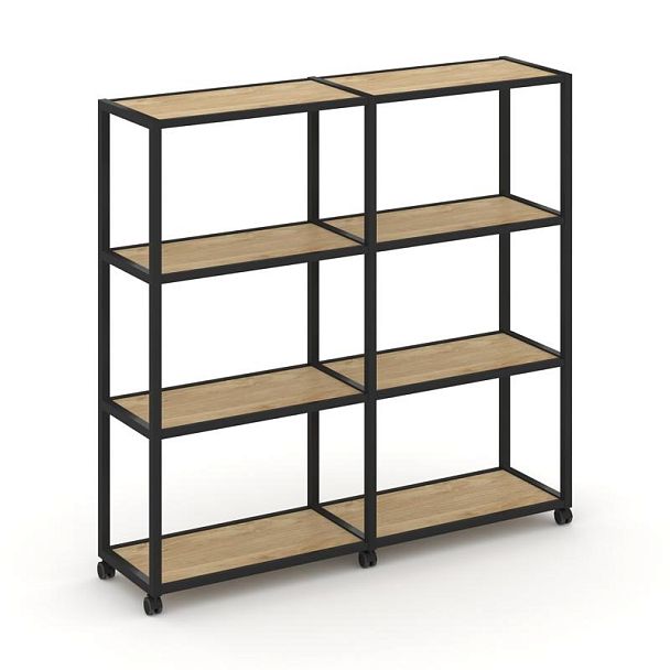 Shelf Mobile Стеллаж 4 уровня 2 секции VR.LT-STK-411.06 Тиквуд Светлый/Металл Черный 1170*400*1523 - Вид 1
