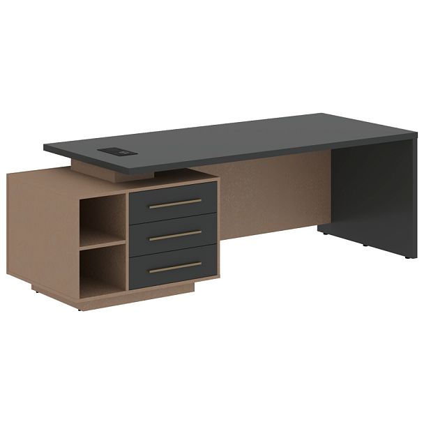 Стол руководителя с тумбой VCT 2390(L) Яшма черный/Бронза браш/Кобра 2300х900х750 VELION - Вид 1