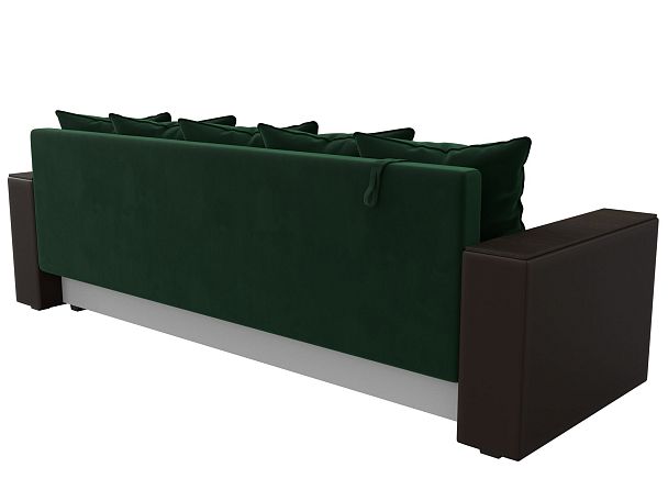Диван прямой Дубай Лайт полки справа (основа велюр зеленый, компаньон экокожа коричневая) - Вид 6