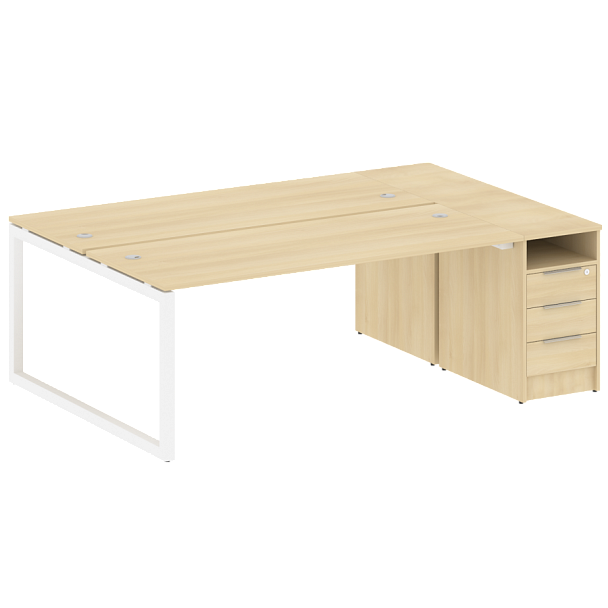 Metal System Quattro Р. ст. с тумбой на О-образном м/к 50БО.РС-СТП-2.5 Акация/Белый металл 2212*1475*750 - Вид 1