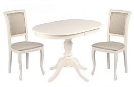 Обеденная группа стол Анфея 110(150)х75х76 Слоновая кость и 2 стула Арктос Слоновая кость/Бирюзовый жаккард - Фото предпросмотра