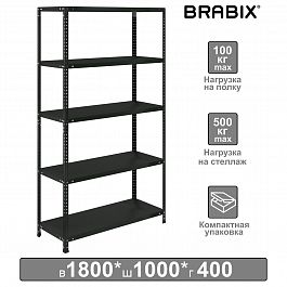 Стеллаж металлический BRABIX "ГРАФИТ MS KD-180/40-5", лофт, 1800х1000х400 мм, 5 полок, 291269, S240BR144593 - Фото предпросмотра