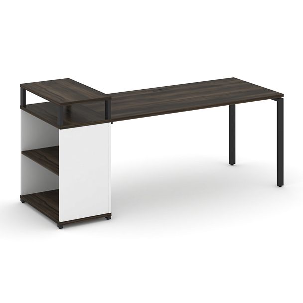Concept Стол рабочий с опорным стеллажом с верх. горизонтом  CN.SP-208 Дуб Мали/Белый Бриллиант/Металл Черный 2000*720*917 - Вид 1