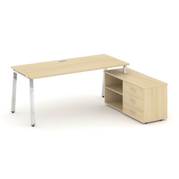 Style Project Direct Lux Стол письменный с греденцией правой M-SN-6A.SRG-025.M(R) Акация Лорка/Нержавеющая Сталь/Хром 1780*800*750 - Вид 1