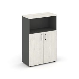 Style Project Шкаф средний широкий SN.STS.E-201 Антрацит/Дуб Наварра/Черный Ручки 796*400*1203 - Фото предпросмотра