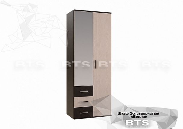 "Белла" шкаф 2-х створчатый (800х2120х470) венге/дуб атланта - Вид 1