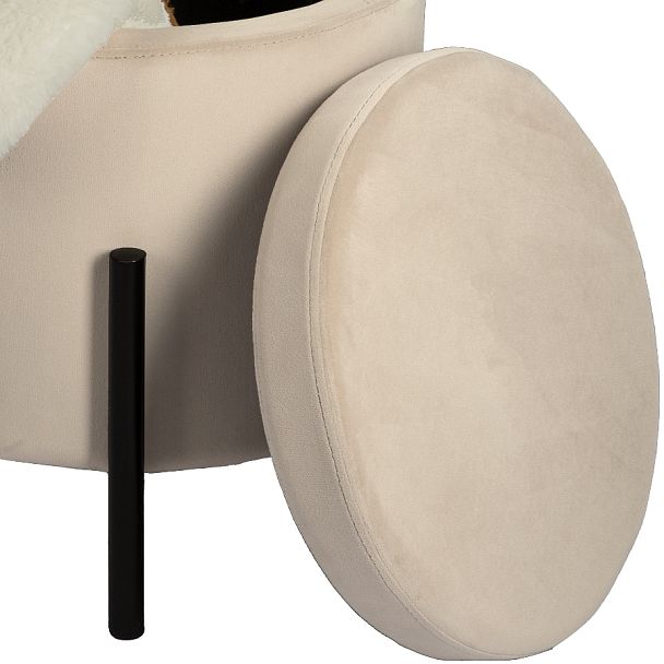 Пуф Кен с местом для хранения Кремовый велюр Confetti cream/черный - Вид 5