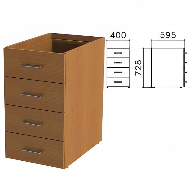 Тумба (каркас БЕЗ КРЫШКИ) приставная "Монолит", 400х595х728 мм, 4 ящика, орех гварнери, ТМ06.3 - Вид 2