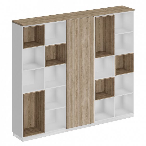 Шкаф комбинированный (открытый - одежда узкий - открытый) "City" СИ 304 дуб гладстоун светлый/белый премиум/дуб гладстоун светлый - Вид 1