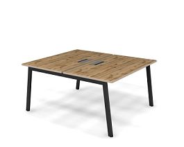 MATRIX 121S204-A Стол прямой двойной, пров-ик Merida (А-опоры) 1380х1590х775 Дуб Крафт/Темно-серый - Фото предпросмотра