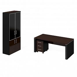 Стол рабочий+тумба мобильная+шкаф комбинированный "Парламент" ПК-ПРЛ-КОМП№2-В1-981 темный орех - Фото предпросмотра