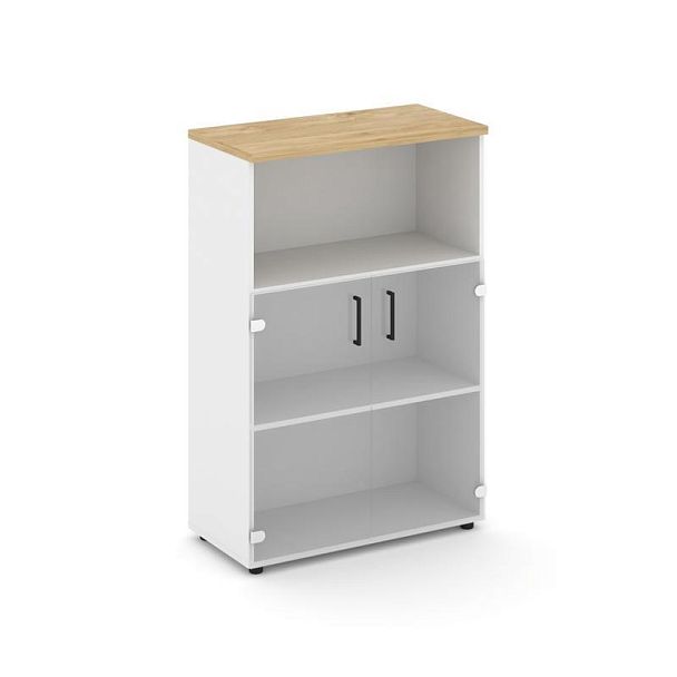 Style Project Шкаф средний широкий SN.STS.E-202 Белый/Тиквуд Светлый/Прозрачный/Черный Ручки 796*400 - Вид 1