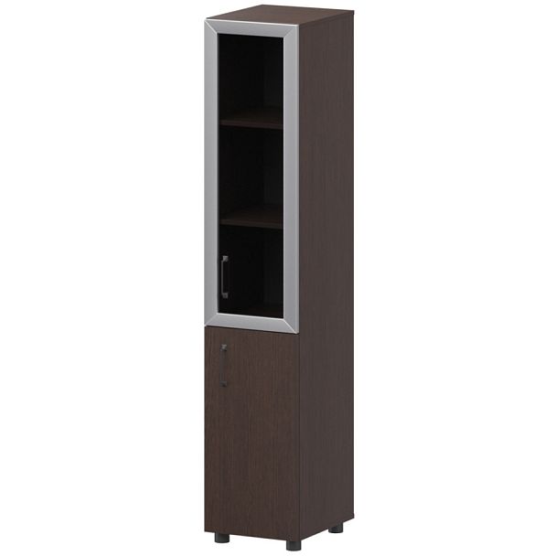Стеллаж комбинированный узкий с стеклянным фасадом в алюминиевой раме правый К-932,К-936,К-940,КФ-936,КФ-939 Дуб венге 360x420x2000 Приоритет - Вид 1