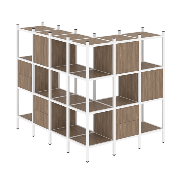 Loft Угловой внешний стеллаж наборный VR.L-52 Дуб аризона/Белый металл 1694*1278*1458 - Вид 1