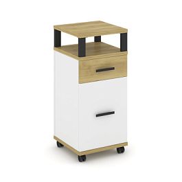 Concept Тумба мобильная 1 ящ.+1 распаш. фасад с надставкой CN.TUM-012 B Дуб Винченцо/Белый Бриллиант/Металл Черный 420*420*949 - Фото предпросмотра