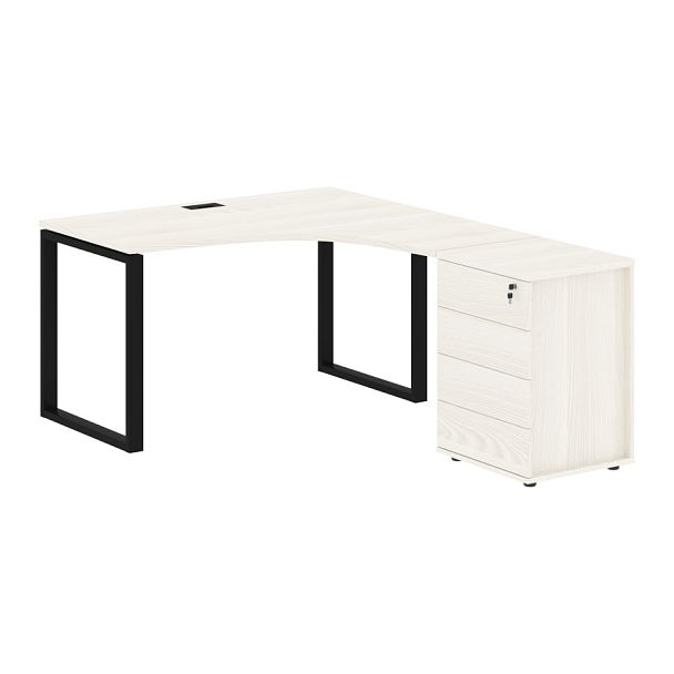 Стол эргономичный с тумбой EQCET 1318(R) Ясень Траун/Черный 1360х1880х750 EDIS - Вид 1