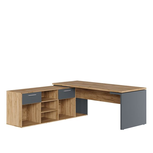 Стол письменный на опорной креденции Zion Light 200x205x75 дуб крафт золотой - Вид 1