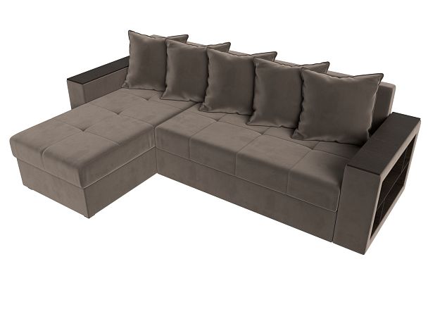 Диван угловой Дубай Лайт угол левый (полностью велюр коричневый) - Вид 5